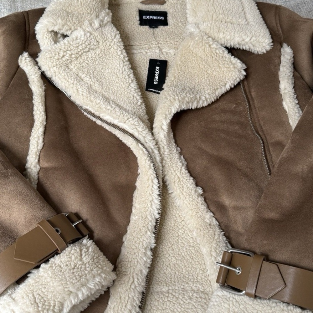 Express Women's Tan Shearling Leather Jacket